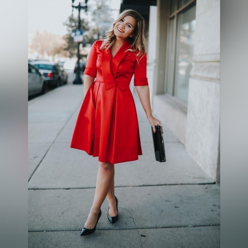 NWT Gal Meets Glam Collection Ruby Red Satin Christmas Holiday Dress 6 Petite - Picture 1 of 9